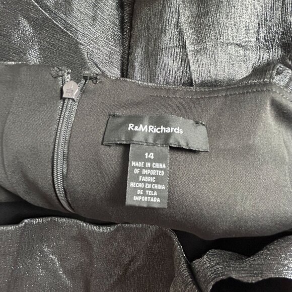 R&M Richards Womens Gray Silver Shimmer Cocktail Dress Size 14 Tiered Ruffle - Picture 3 of 8